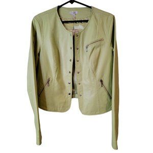 Cache Size 12 Women's Leather Jacket Lime Green Snap Up Coat $298